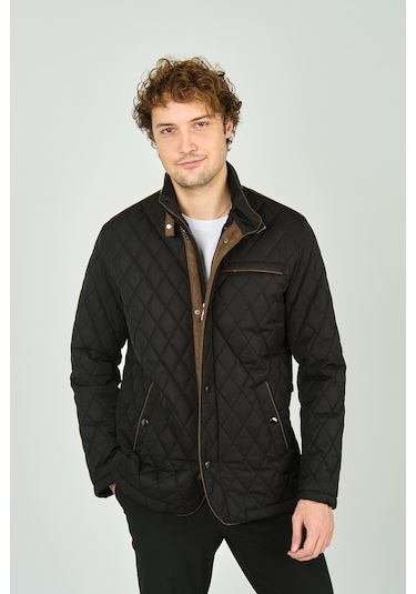 Daynax Erkek Dik Yaka Fermuar Ve Çıtçıt Kapamalı Kapitone Kaban 1000 Siyah Siyah