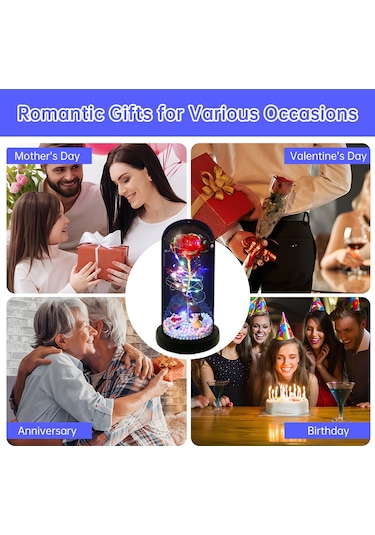 Qingmipy Renkli Işıklandırmalı Akrilik Kubbede Sonsuz Gül - Anneler Günü, Sevgililer Günü Hediyesi Beyaz