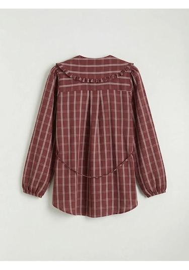 LC Waikiki Bordo Bebe Yaka Ekose Kadın Gömlek Tunik