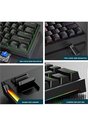 Blue Switch Mini Rgb Oyun Klavyesi Gaming Mekanik 62 Tuşlu 18 Rgb Led Usb Type-c Kablo