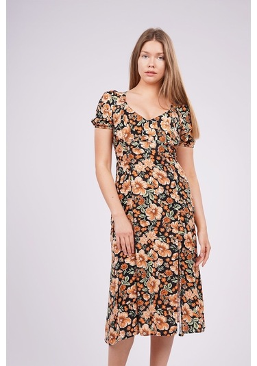 Gabria Kadın Çiçek Desenli Elbise Siyah