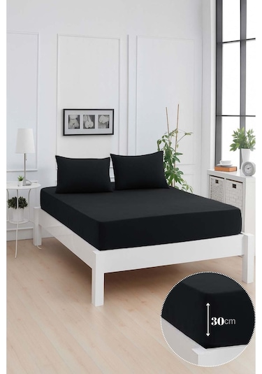 Mirava Premium %100 Pamuk Penye Lastikli Tek Kişilik Çarşaf Takımı 1 Yastık Kılıfı Dahil Siyah 120x200cm Siyah