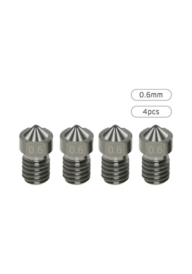 Moly 4 Adet Aibecy V6 Sert Çelik Nozzle, 0.6mm, 1.75mm Filament İçin, 220 C Isı Dayanımı