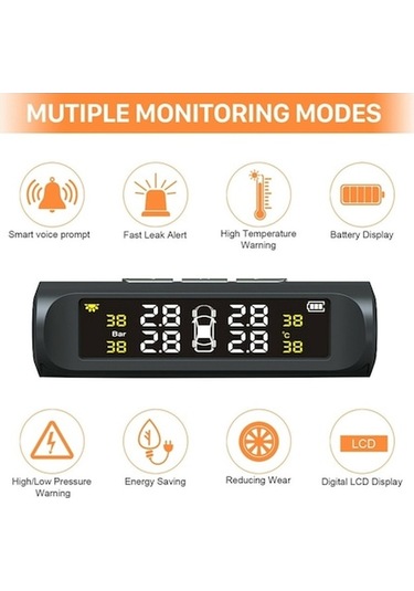 Didadodo Kablosuz Solar Tpms, Lastik Basıncı Ve Tuture İzleme Sistemi 4 Harici Sensör 4.3 L Renkli Ekran
