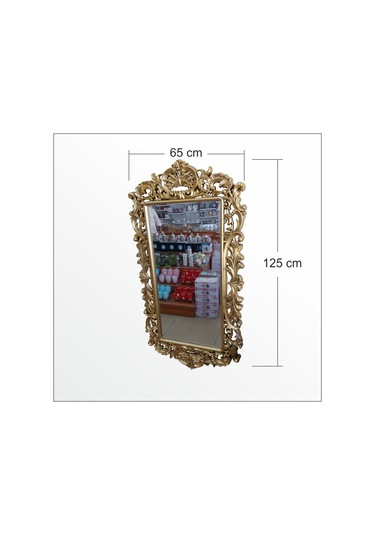 Büyük Dev Sarı Yaldız Rustik Banyo Salon Komodin Duvar Boy Aynası Sarı