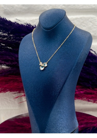 925 Ayar Gümüş Özel Tasarım Gold Renk Trend Kadın Kolye Gümüş