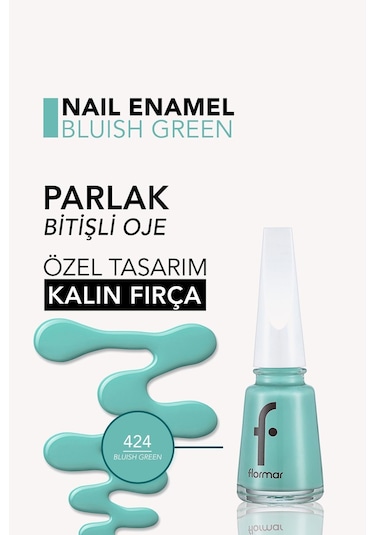 Flormar Nail Enamel Yüksek Pigmentli & Parlak Bitişli Oje Fne-424 Bluısh Green