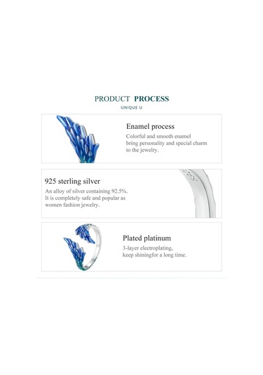 Bamoer 925 Ayar Gümüş Mavi Emaye Tüy Açılış Halkası Guardian Kanat Ayarlanabilir Yüzük Kadınlar İçin Güzel Takı
