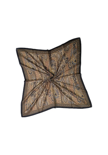 Enba Pamuklu Etnik Desenli Soft Eşarp Siyah - Gold