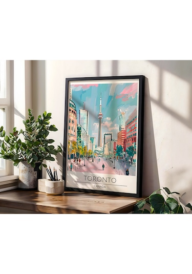 Toronto Canada Travel Poster Ahşap Çerçeveli Dekoratif Duvar Tablosu