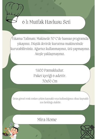 6'lı Mutfak Havlusu Seti 30x50 Cm %100 Pamuklu Wendy Çok Renkli