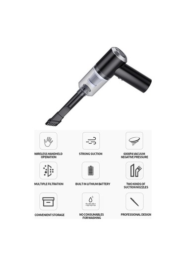 Besthome1 6000pa Süktionlu 120w Kablosuz Taşınabilir Led Işıklı Şarjlı Siyah El Tipi Süpürge, Ev-araç-ofis Temizliği Uygun
