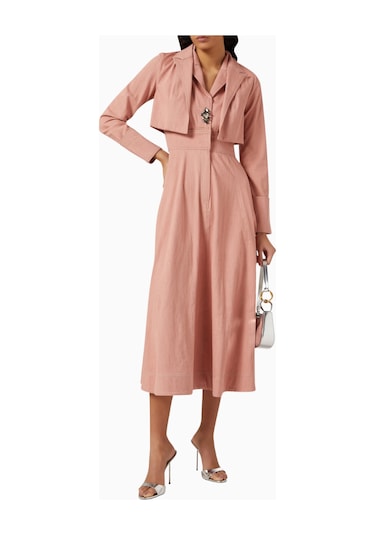 Notebook Eliana Denim Dress, Modern Kesim Ve Altın Detaylı Elbise Pembe