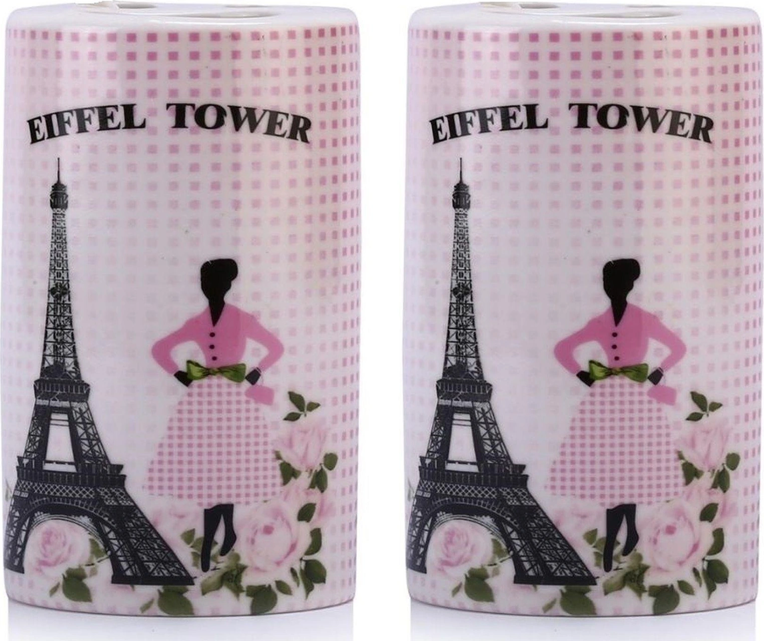 2 Adet Seramik Diş Fırçalık Eyfel Kulesi Model 7x7x11cm Banyo Seti Çok Renkli