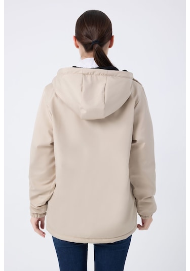 Kadın Taş İçi Kürklü Su Ve Rüzgar Geçirmez Kapüşonlu Kışlık Mont & Kaban & Parka Taş