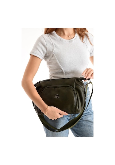 Kadın Postacı Çanta Çapraz Askılı Suni Deri Omuz Çantası 32 22 Cm Mega Günlük Omuz Çantası Yeşil