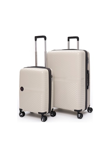 Elatae Exclusive Pro Polipropilen Kırılmaz 2'li Valiz Seti Büyük Boy - Kabin Boy Bej - Antrasit 5239 Bej - Gri