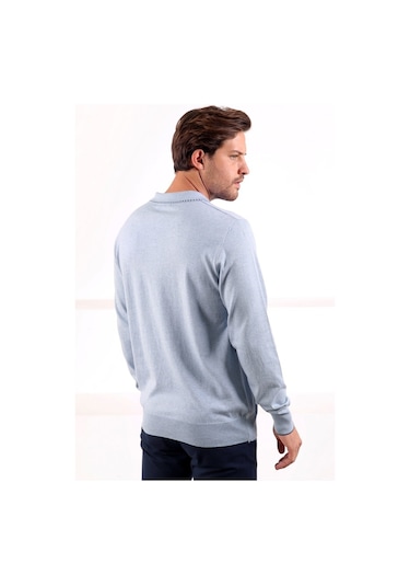 Ferraro Cristello Polo Yaka Fermuarlı Erkek Pamuk Kazak Açık Mavi