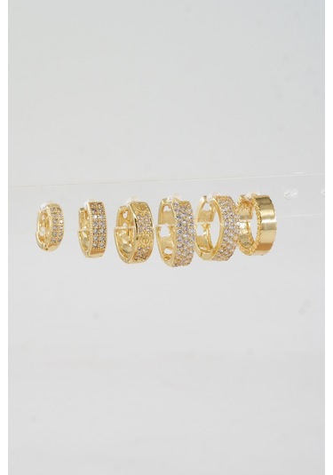 Kadın Vip Seri Özel Tasarım Baget Zirkon Taşlı 6'lı Küpe Seti 019