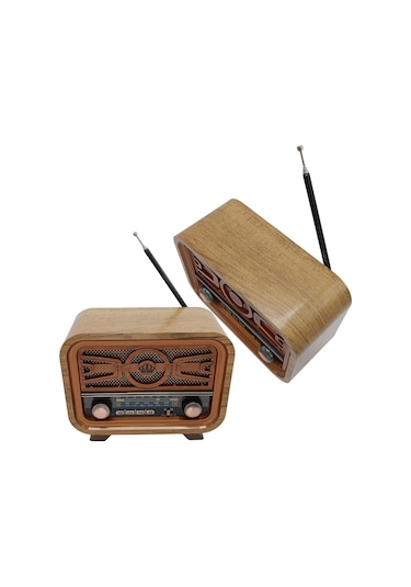 Radyo Retro Açık Ahşap Bluetooth Hoparlör Tf Kart Şarjlı Led N0a1