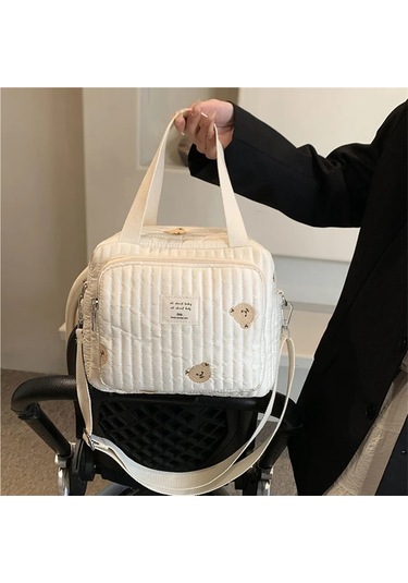 Jialan Bebek Bezi Çantası Değiştirme Çantası Sevimli Ayı Nakış Beyaz
