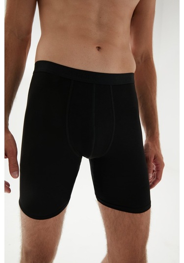 Weweus Siyah Erkek Süper İnce Doğal Bambu Lüks Uzun Boxer 1013 Siyah