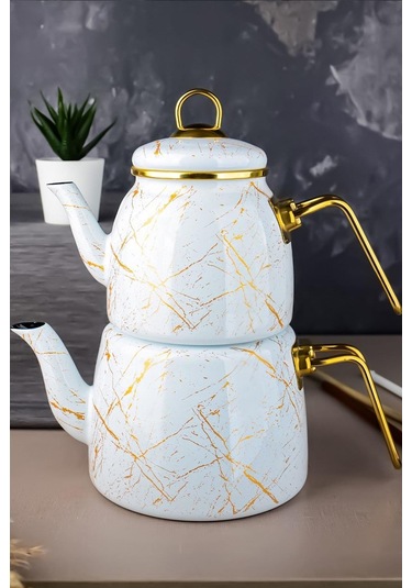 Nishev Eliteclass Kırık Mermer Çaydanlık Takımı Beyaz