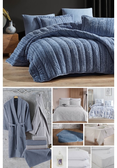 Elart Çeyiz Paketi 48 Parça Kadife Comfort Royal Mavi