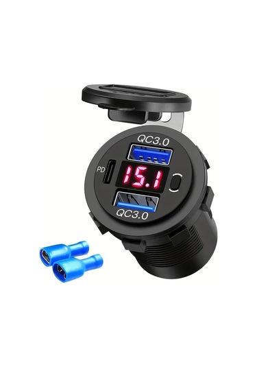 Xuweiwei Mavi Işık Çift Usb Girişli Hızlı Şarj Soketli Dijital Voltmetreli 12v 24v Araç Ve Motosiklet Şarj Cihazı
