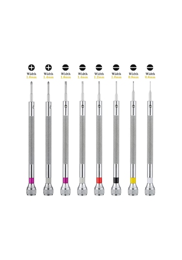 Leasetake Mikro Hassas Mücevher Tornavidası 0.6-1.6mm 8 Parça Saat Tornavidası Seti 8 Ekstra Yedek Bıçakla