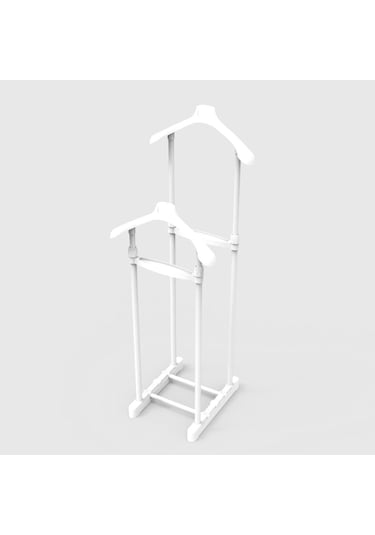 Çift Askılıklı Yükselik Ayarlı Dilsiz Uşak &Elbise Askısı Beyaz