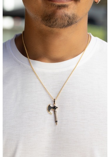 14 Ayar Altın Savaş Baltası Figürlü Erkek Kolyesi