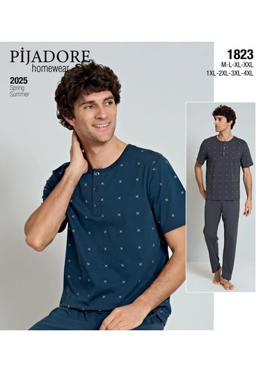 Pijadore 1823 Kısa Kol Erkek Pijama Takımı Mavi