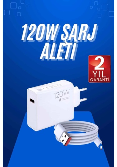 120 Watt Turbo Hızlı Şarj Aleti Seti Hızlı Şarj Adaptörü Beyaz