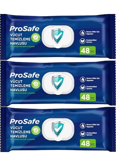 Prosafe Hasta Vücut Temizleme Islak Mendil Havlu 48 Yaprak Xl 3 Lü Set Plastik Kapak 3'lü Set
