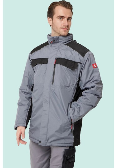 Kışlık Su Geçirmez İş Güvenliği Mont Allium Ripstop Parka Rüzgar Havalara Uygun Gri-siyah