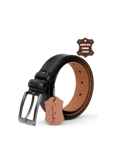 Pierre Cardin Pc351 Erkek 3,5 Cm Hakiki Deri Kemer Siyah-siyah Siyah