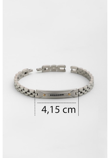 So Chic Zirkon Taş Detaylı 21 Cm Çelik Erkek Bileklik Gri 80840189