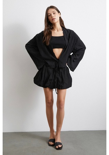 Astarlı Balon Etek Siyah Siyah