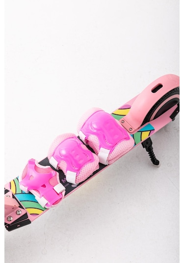 Mini Bonito Çocuk Katlanabilir, Led Işıklı, Amortisörlü Elektrikli Scooter Ayarlanabilir Direksiyonlu Dizlik Ve Dirseklik Hediyedir Pembe