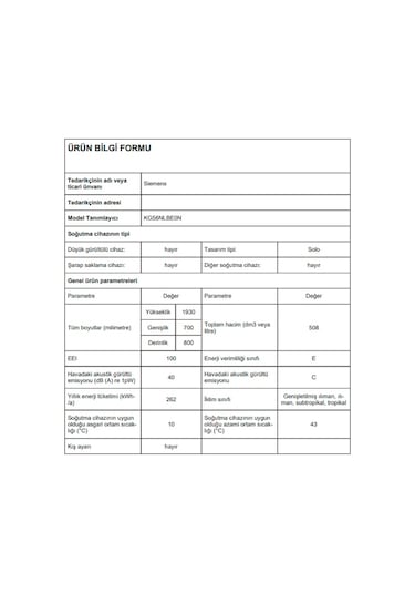 Siemens KG56NLBE0N 508 LT No-Frost Kombi Tipi Buzdolabı