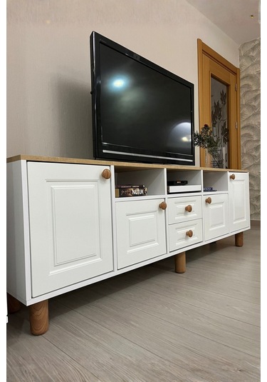Life Tv Ünitesi Ve Kitaplık Seti %100 Mdf Beyaz - Meşe