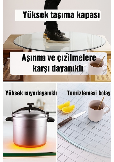 Temperli Cam Yuvarlak Cam Dayanıklı, Şık Dekoratif Cam Masa Üstü 4 Mm Beyaz