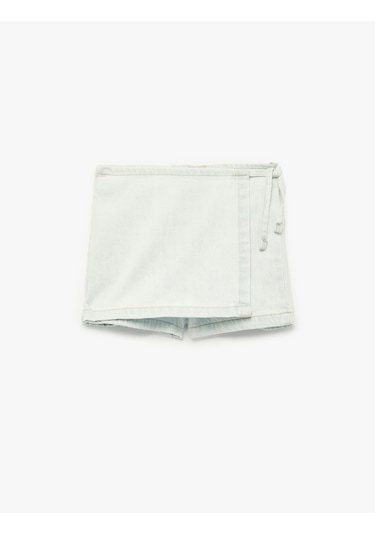 Koton Normal Bel Bağlama Detaylı Pamuklu Denim Şort Etek Lıght Indıgo 6smg40023ad Açık Mavi
