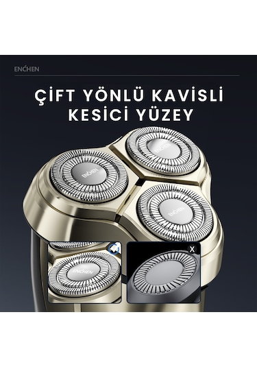 Enchen Steel 3s Gold Çift Yönlü Kavisli Bıçaklı Dijital Ekranlı Suya Dayanıklı Şarjlı Tıraş Makinesi