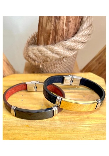 Deri Çelik Mixli Sade Model Erkek Bileklik 22 Cm 2 Farklı Renk