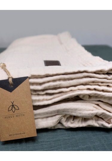 4 Katlı Müslin Yatak Örtüsü - Battaniye Pike %100 Organik Pamuk Dört Mevsim Yumuşak Gots Sertifikalı Ekru