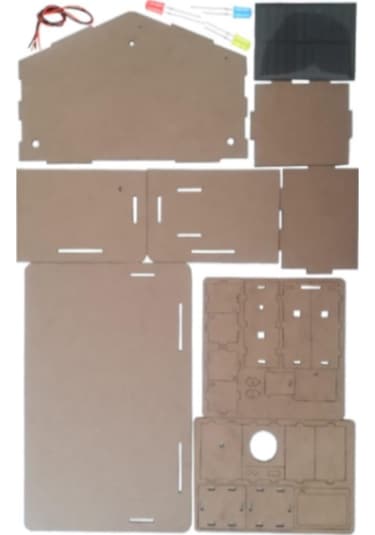 Güneş Enerjili Ev Yapım Seti 1 Paket Güneş Paneli Mantar Led Lamba Mdf Ev Maketi Deney Proje