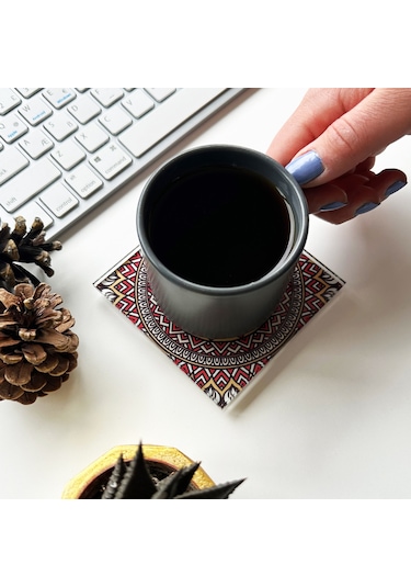 Cam Bardak Altlığı Modern Şahmeran 4'lü Takım Beyaz