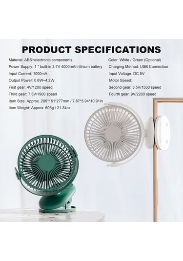 Springsun Usb Şarjlı 4000mah Pilli Minik Klipsli Masa Fanı - 720 Açı Ayarlı, 4 Hızlı, Sessiz Çalışma, Ev/ofis/yurt Kullanıma Uygun Beyaz